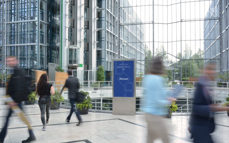 ECN office DOOH advertising · Atrium · Riesstraße · Moosach · Munich